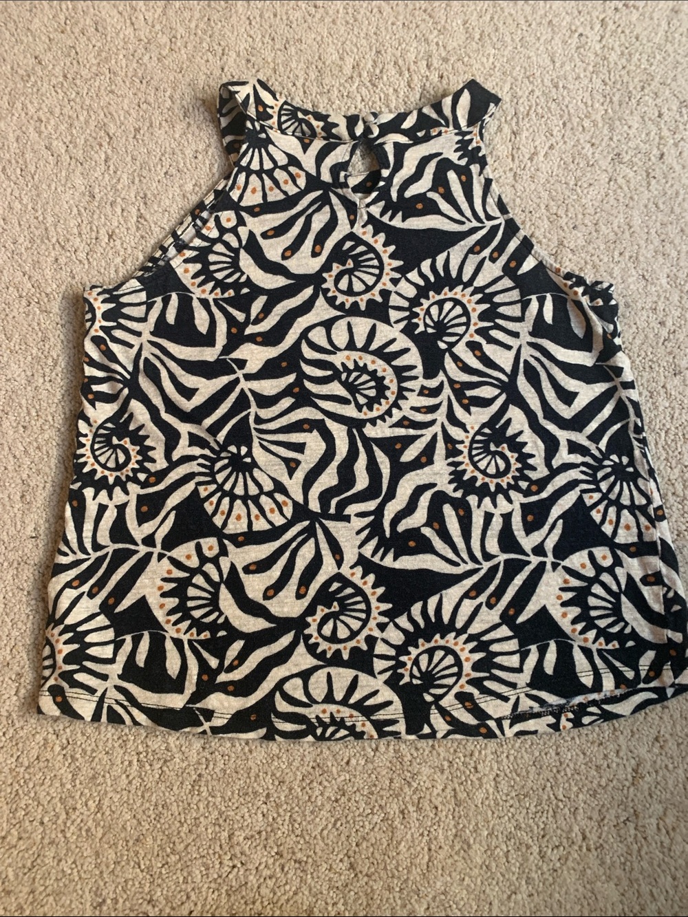 Nicole Miller Black & Cream Botanical Halter with Tan Accents 100% linen - Picture 5 of 8
